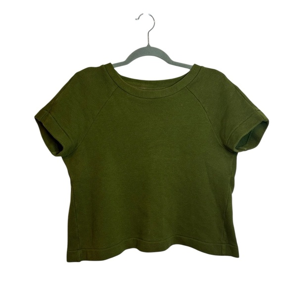 Kate Spade Saturday Olive Green Short Sleeve Split Back Sweatshirt - Picture 1 of 5